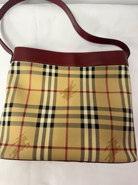 Burberry Beige Check Shoulder Bag with Red Trim